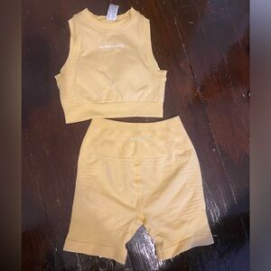 XS Summer Yellow Athletic Alphalete Set. Both Sports Bra and The Shorts.